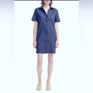 Theory | Navy Button-Down Classic Dress in Textured Linen Petite